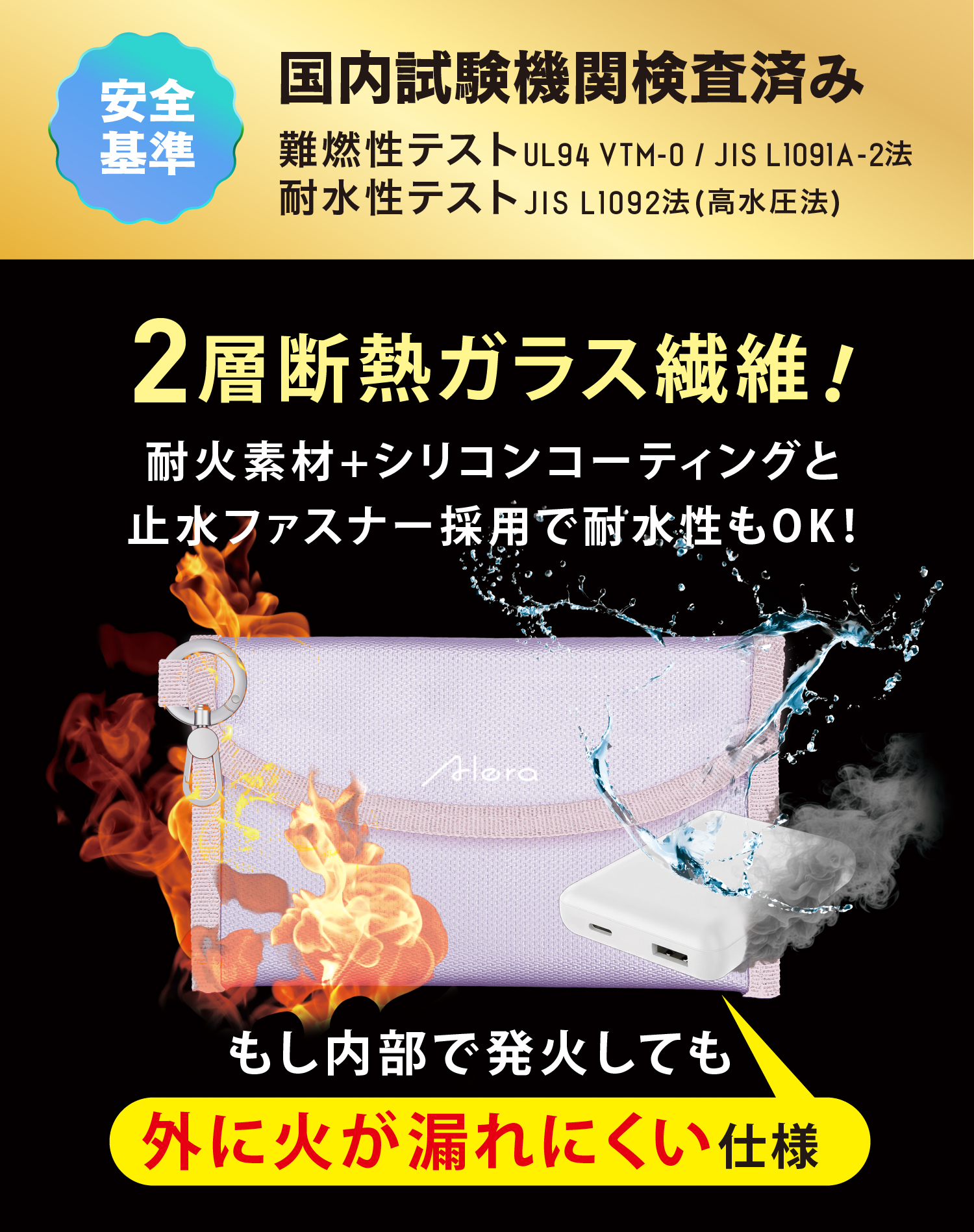 国内試験機関検査済み 2層断熱ガラス繊維!もしも内部で発火しても外に火が外部に漏れにくい仕様